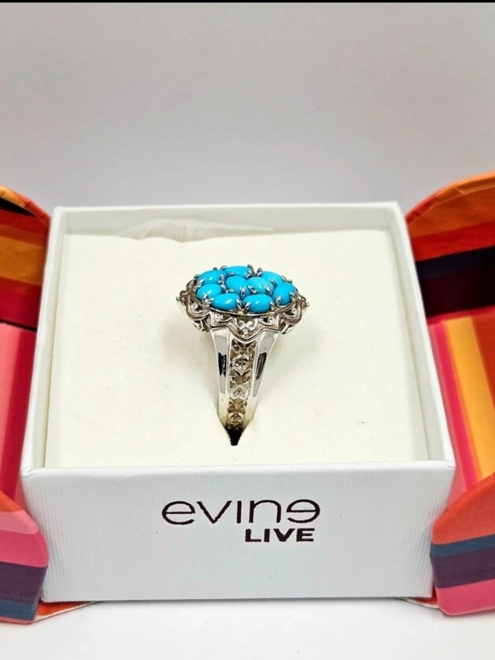.925 Silver Turquoise Cluster Ring Size 9